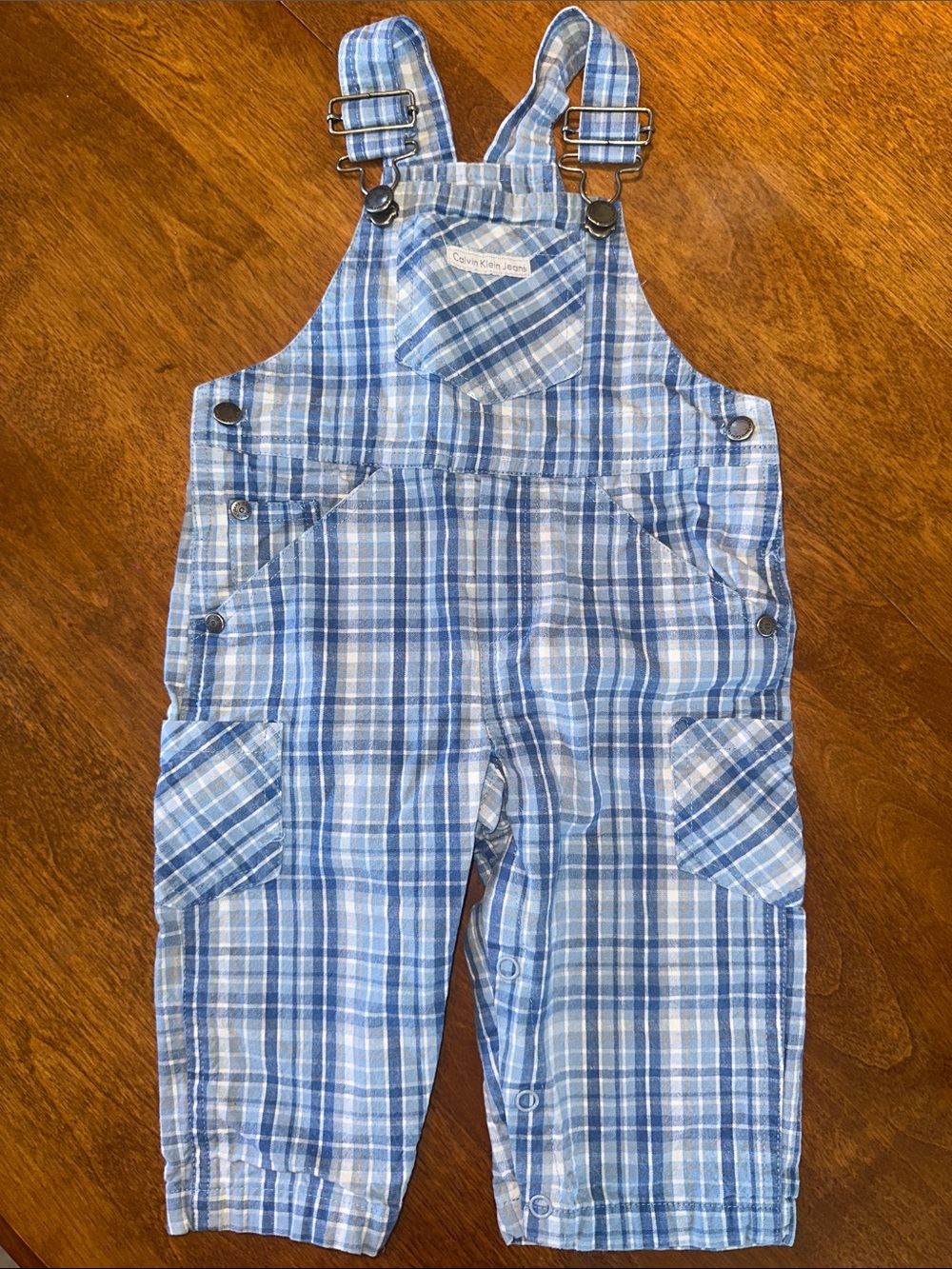 Calvin Klein Jeans Blue & White Plaid Baby 12M Overalls